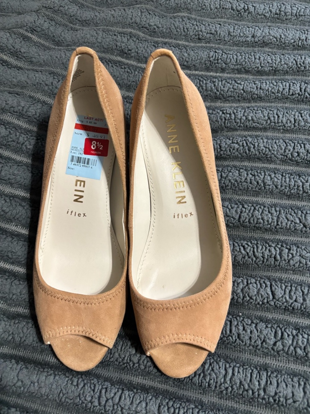 Anne Klein flex - peep-toe tan leather chunky heels size 8.5 - Picture 2 of 13